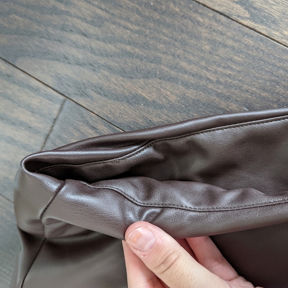 Sleeveless Brown Pleather Mini Dress - Picture 7 of 9